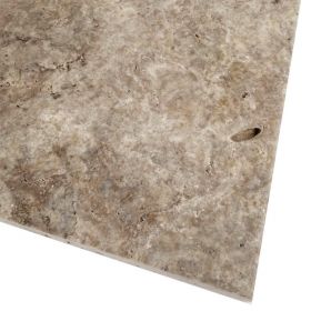 Płytki trawertyn kamienne naturalne podłogowe szczotkowany szary Silver 61x40,6x1,2 cm