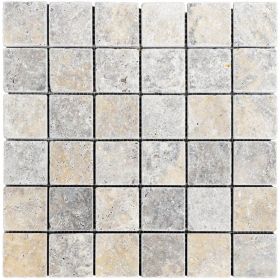 mozaika kamienna trawertynowa naturalna Silver 30,5 x 30,5 x 1 cm kostka 4,8 x 4,8 x 1 cm