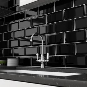 czarna płytka ceramiczna glazura ścienna łazienkowa do kuchni metro black 10x20 cm kuchnia łazienka