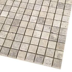 mozaika kamienna trawertynowa naturalnaSilver / 30,5 x 30,5 x 1 cm / kostka 2,3 x 2,3 x 1 cm