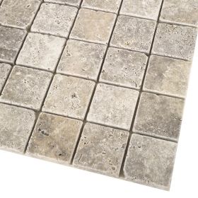 mozaika kamienna trawertynowa naturalna Silver / 30,5 x 30,5 x 1 cm / kostka 4,8 x 4,8 x 1 cm